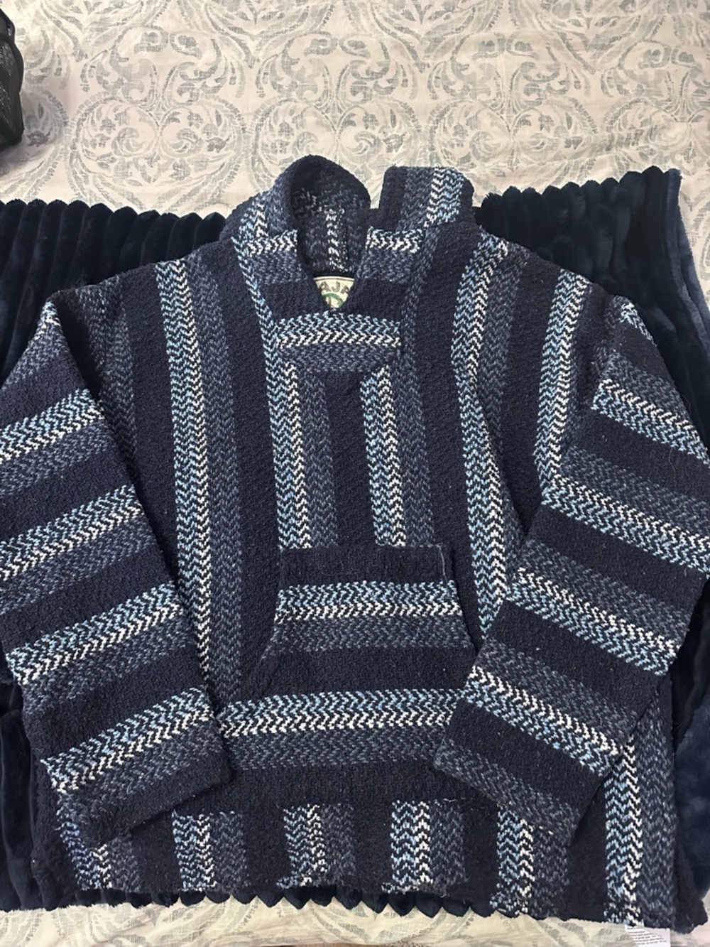 Striped Navy Baja Hoodie for Women - Cozy Pullover Cape